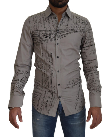 Gray Printed Cotton Slim Dress GOLD Shirt Dolce & Gabbana