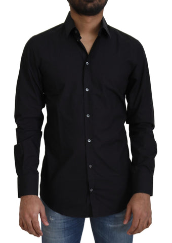 Black Cotton Slim Fit Formal Dress GOLD Shirt Dolce & Gabbana