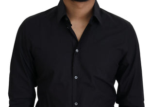 Black Cotton Slim Fit Formal Dress GOLD Shirt Dolce & Gabbana