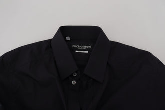 Black Cotton Slim Fit Formal Dress GOLD Shirt Dolce & Gabbana