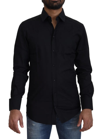 Black Cotton Slim Fit Formal Dress GOLD Shirt Dolce & Gabbana