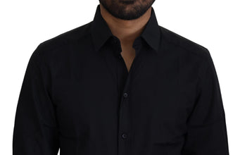 Black Cotton Slim Fit Formal Dress GOLD Shirt Dolce & Gabbana
