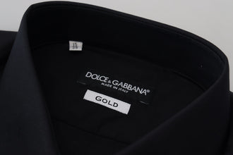 Black Cotton Slim Fit Formal Dress GOLD Shirt Dolce & Gabbana