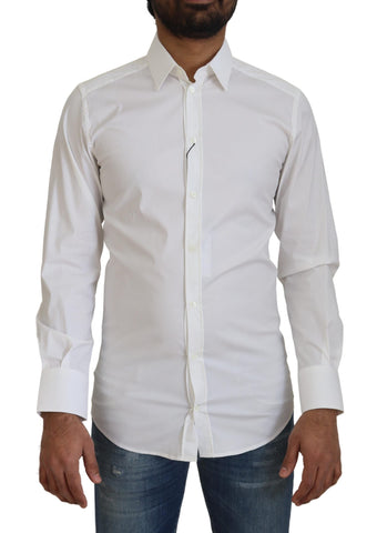 White Cotton Slim Fit Formal Dress GOLD Shirt Dolce & Gabbana