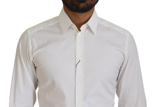 White Cotton Slim Fit Formal Dress GOLD Shirt Dolce & Gabbana