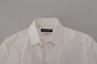White Cotton Slim Fit Formal Dress GOLD Shirt Dolce & Gabbana