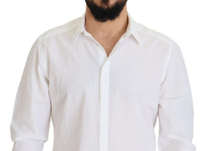 White Cotton Slim Fit Formal Dress GOLD Shirt Dolce & Gabbana