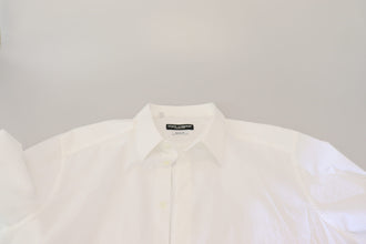 White Cotton Slim Fit Formal Dress GOLD Shirt Dolce & Gabbana