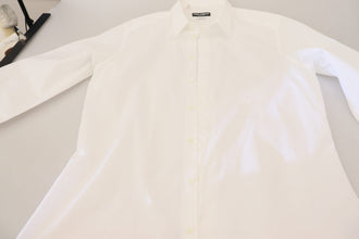 White Cotton Slim Fit Formal Dress GOLD Shirt Dolce & Gabbana