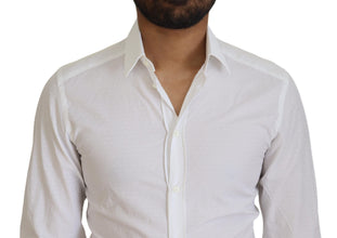 White Cotton Slim Fit Formal Dress GOLD Shirt Dolce & Gabbana