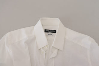 White Cotton Slim Fit Formal Dress GOLD Shirt Dolce & Gabbana