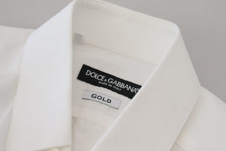 White Cotton Slim Fit Formal Dress GOLD Shirt Dolce & Gabbana