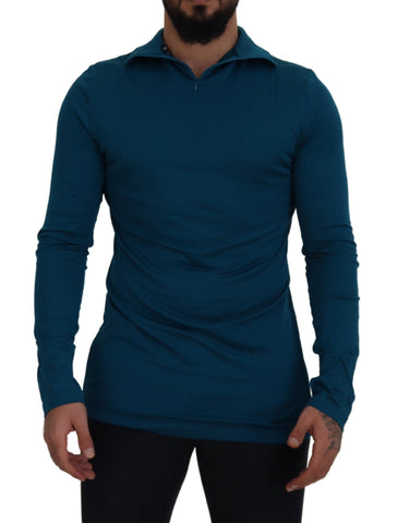 Blue Cotton Collared Slim Pullover Sweater Dolce & Gabbana