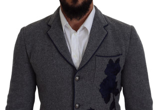 Gray Wool Roses Slim Fit Jacket Blazer Dolce & Gabbana