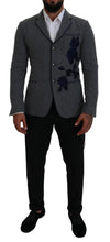 Gray Wool Roses Slim Fit Jacket Blazer Dolce & Gabbana