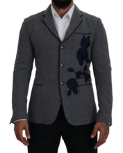 Gray Wool Roses Slim Fit Jacket Blazer Dolce & Gabbana