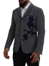 Gray Wool Roses Slim Fit Jacket Blazer Dolce & Gabbana