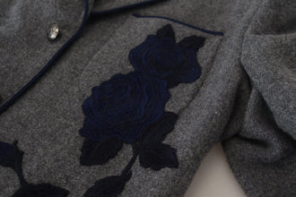 Gray Wool Roses Slim Fit Jacket Blazer Dolce & Gabbana