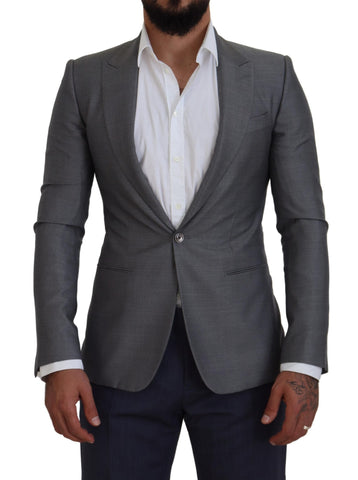 Gray Wool Silk Slim Fit Jacket Blazer Dolce & Gabbana