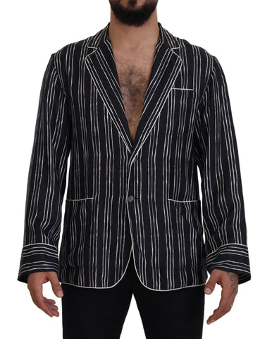 Blue Striped Silk Pajama Shirt Jacket Dolce & Gabbana