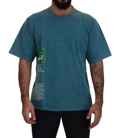 Blue Logo Print Crewneck Cotton T-shirt Dolce & Gabbana