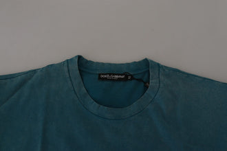 Blue Logo Print Crewneck Cotton T-shirt Dolce & Gabbana