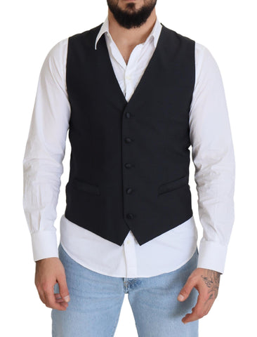 Black Wool Stretch Waistcoat Formal Vest Dolce & Gabbana