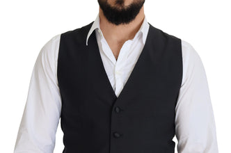 Black Wool Stretch Waistcoat Formal Vest Dolce & Gabbana