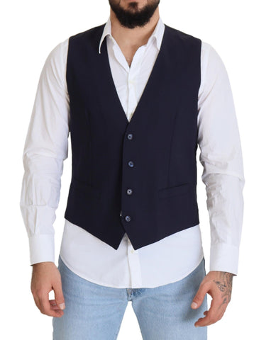 Dark Blue Wool Stretch Waistcoat Formal Vest Dolce & Gabbana