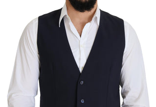 Dark Blue Wool Stretch Waistcoat Formal Vest Dolce & Gabbana