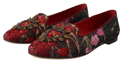 Multicolor Jacquard Sacred Heart Patch Slip On Shoes Dolce & Gabbana