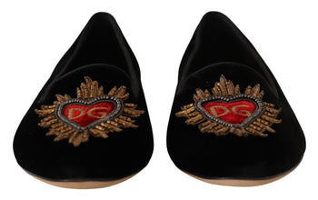 Black DG Sacred Heart Patch Slip On Flat Shoes Dolce & Gabbana