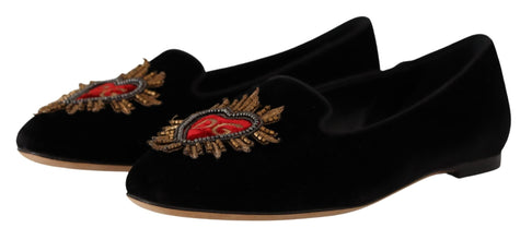Black DG Sacred Heart Patch Slip On Flat Shoes Dolce & Gabbana