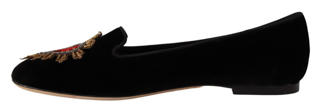 Black DG Sacred Heart Patch Slip On Flat Shoes Dolce & Gabbana