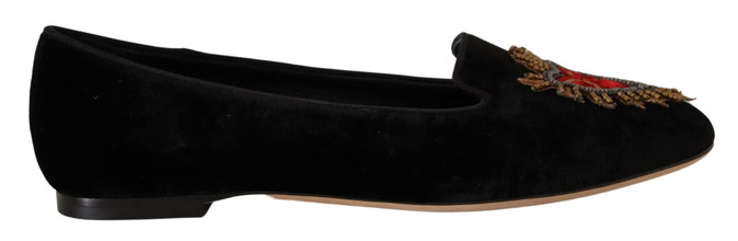 Black DG Sacred Heart Patch Slip On Flat Shoes Dolce & Gabbana