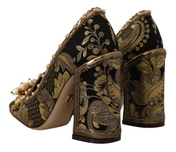 Gold Crystal Square Toe Brocade Pumps Shoes Dolce & Gabbana