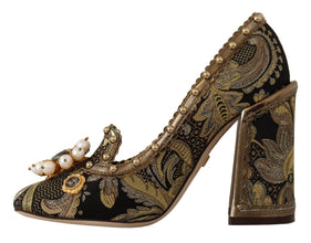 Gold Crystal Square Toe Brocade Pumps Shoes Dolce & Gabbana