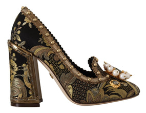 Gold Crystal Square Toe Brocade Pumps Shoes Dolce & Gabbana