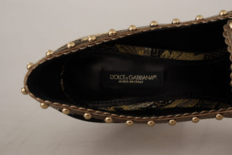 Gold Crystal Square Toe Brocade Pumps Shoes Dolce & Gabbana