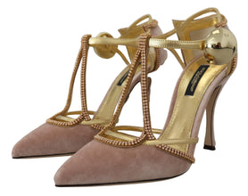Pink Crystal T-strap Heels Pumps Shoes Dolce & Gabbana