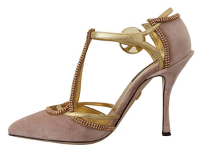 Pink Crystal T-strap Heels Pumps Shoes Dolce & Gabbana