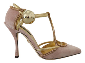 Pink Crystal T-strap Heels Pumps Shoes Dolce & Gabbana