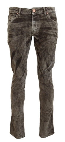 Gray Washed Cotton Corduroy Slim Fit Men Jeans Acht