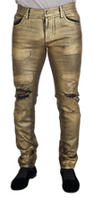 Gold Cotton Tattered Skinny Men Denim Jeans Dolce & Gabbana