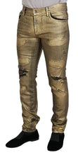 Gold Cotton Tattered Skinny Men Denim Jeans Dolce & Gabbana