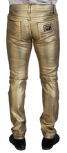 Gold Cotton Tattered Skinny Men Denim Jeans Dolce & Gabbana