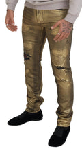 Gold Cotton Tattered Skinny Men Denim Jeans Dolce & Gabbana