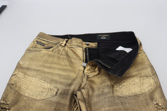 Gold Cotton Tattered Skinny Men Denim Jeans Dolce & Gabbana