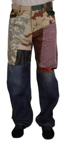 Multicolor Silk Patchwork Men Denim Jeans Dolce & Gabbana