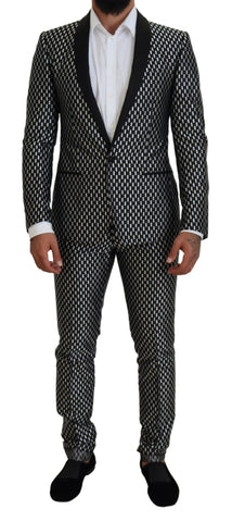 Black White Silk MARTINI Slim Fit Suit Dolce & Gabbana